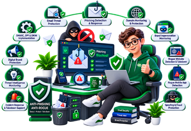 Illustration representing anti-phishing and anti-rogue protection services.