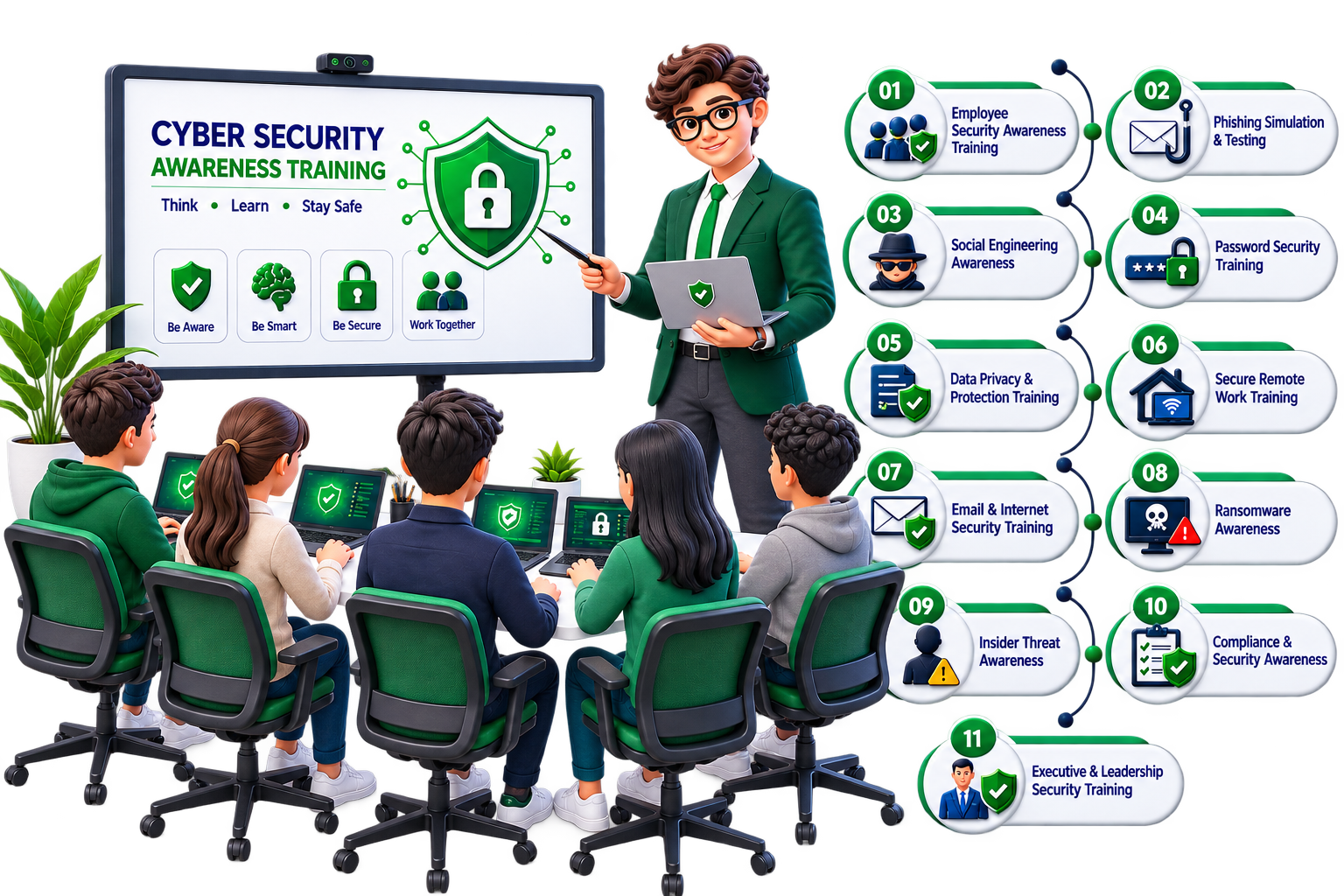Illustration representing cybersecurity awareness training services.