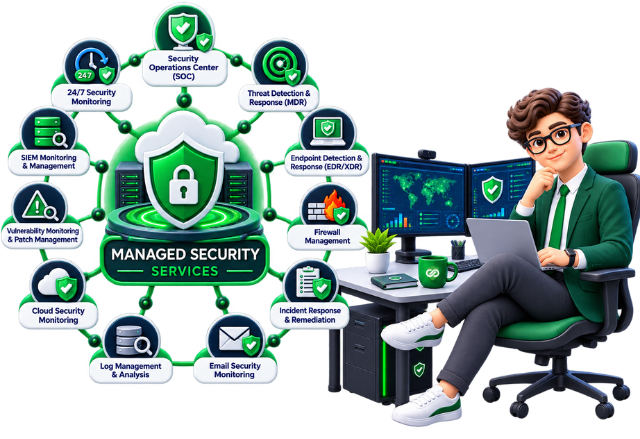 Illustration representing managed security and monitoring services.
