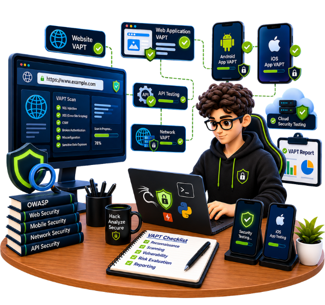 Illustration representing vulnerability assessment and penetration testing services.
